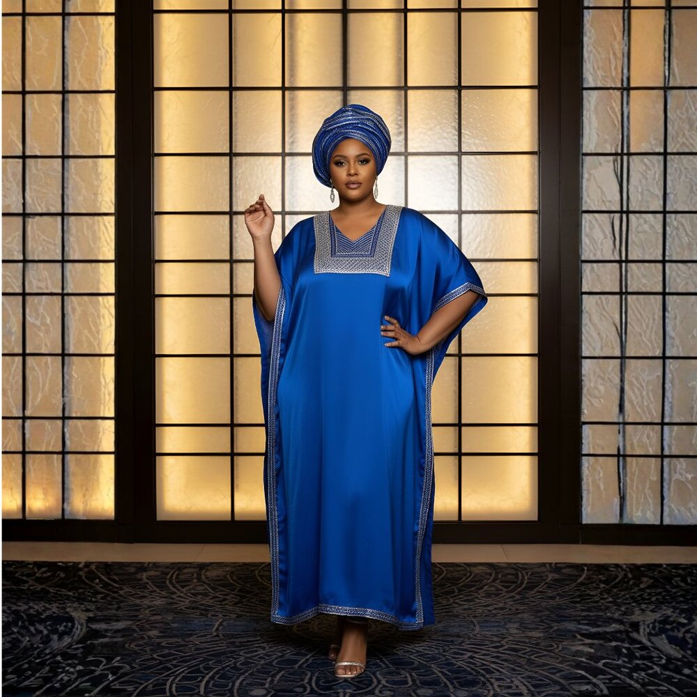 Satin Sequences Caftan Maxi Dress Kimono Sleeve Mumu Dresses for Birthday Gifts